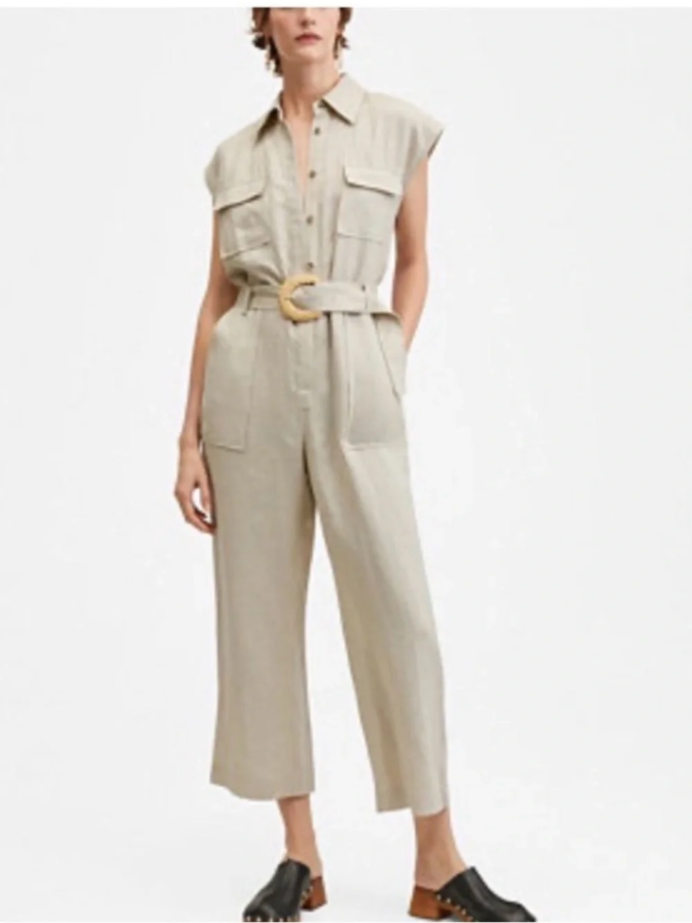 MNG beige color 100% linen jumpsuit